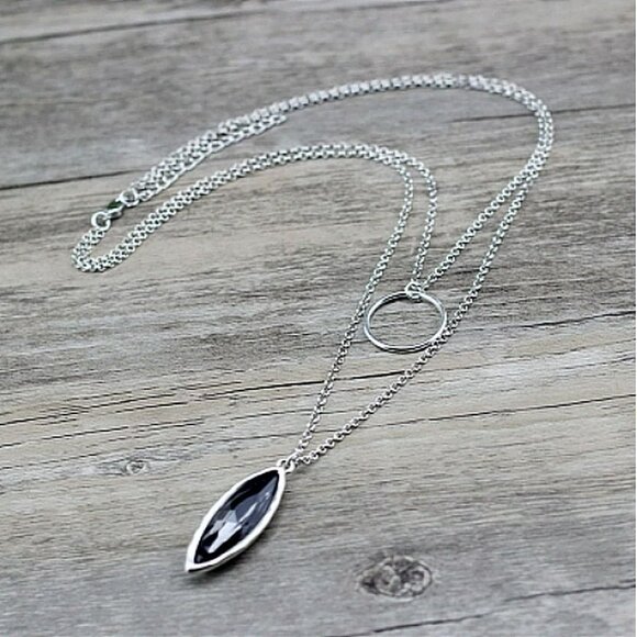 Marlowe Ellipse Circle Layered Smokey Gray Crystal Necklace Gift Packaged - Picture 2 of 9